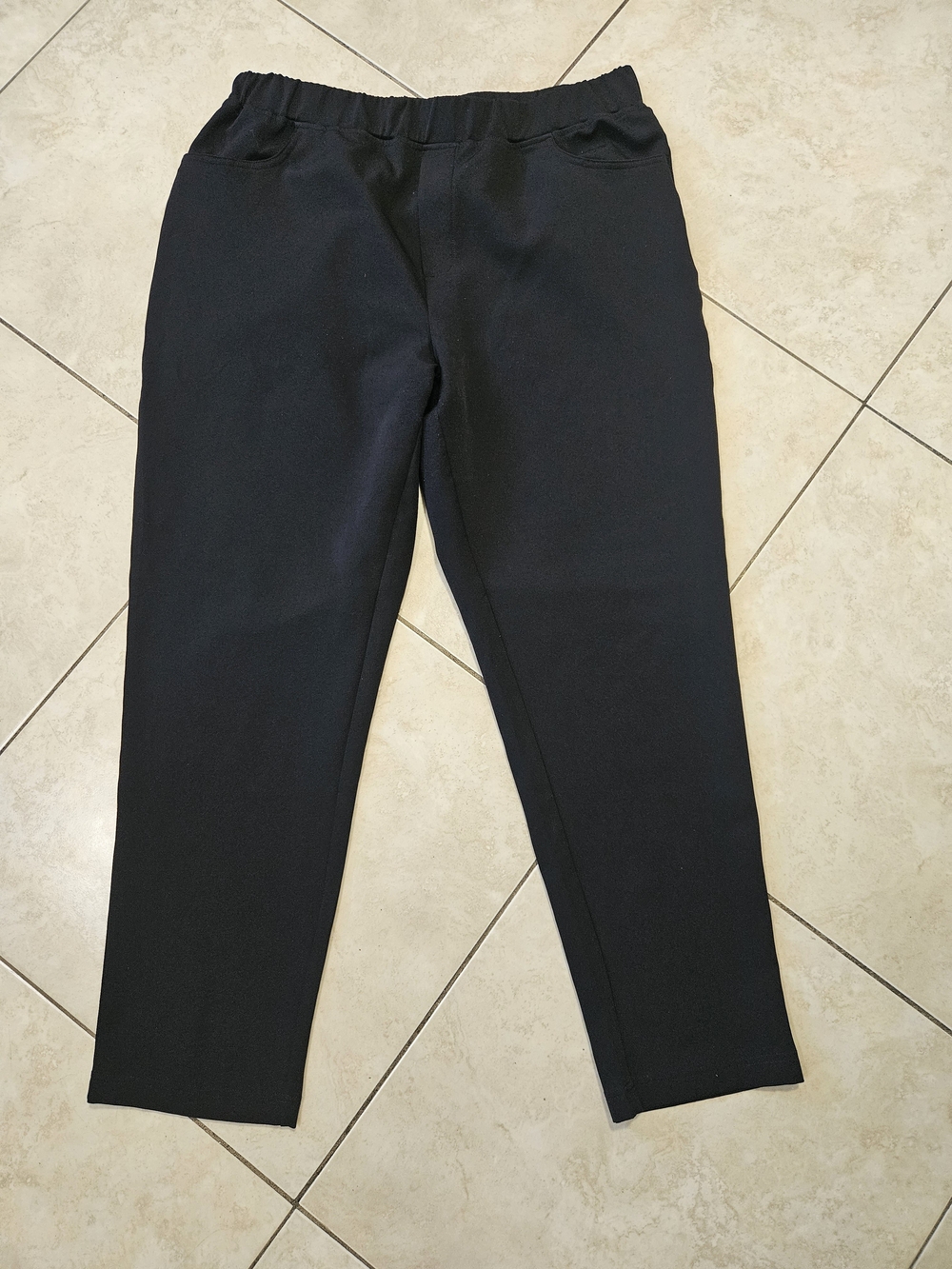 32 Degrees Black Elastic-Waist Straight-Leg Trousers